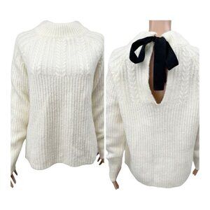 FRNCH Paris Back Bow Cable Knit Turtleneck Sweater NWT